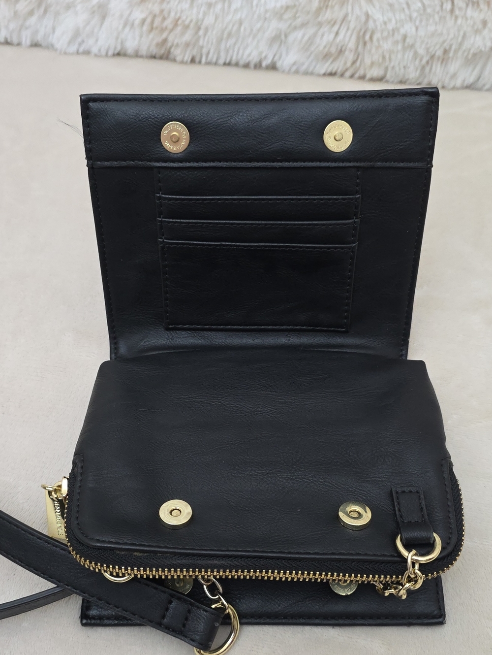 Steve Madden Black Floral Crossbody Bag Gold Chain Convertible Purse Wristlet - Picture 5 of 12